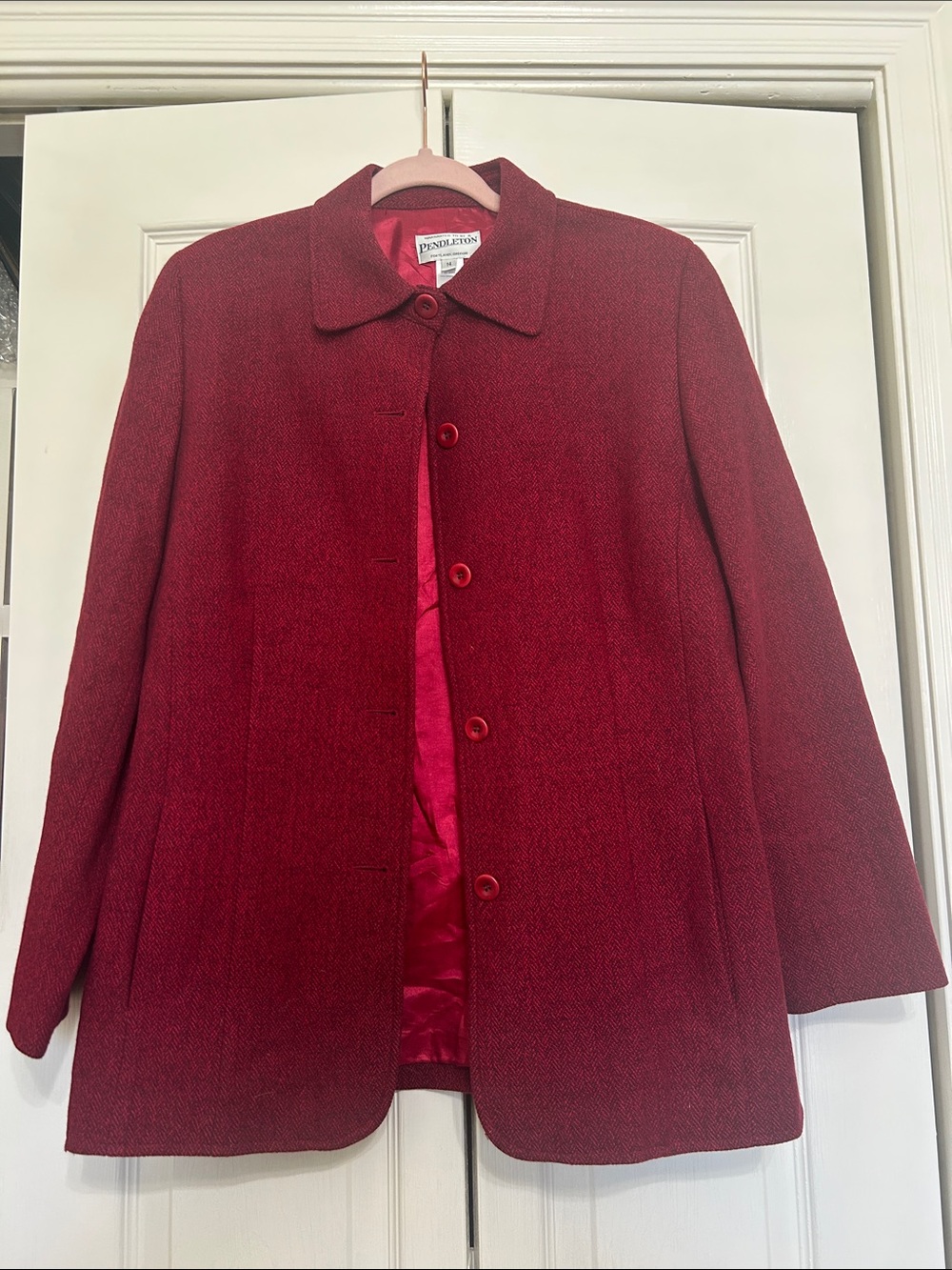 Pendleton Red Button-Front Wool Pea Coat